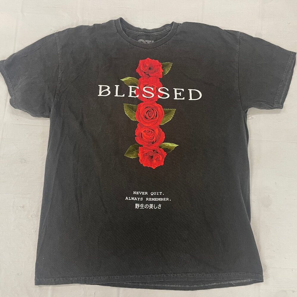 OTL On Th Low Mens Blessed Rose Graphic Vintage Black Shirt New XL